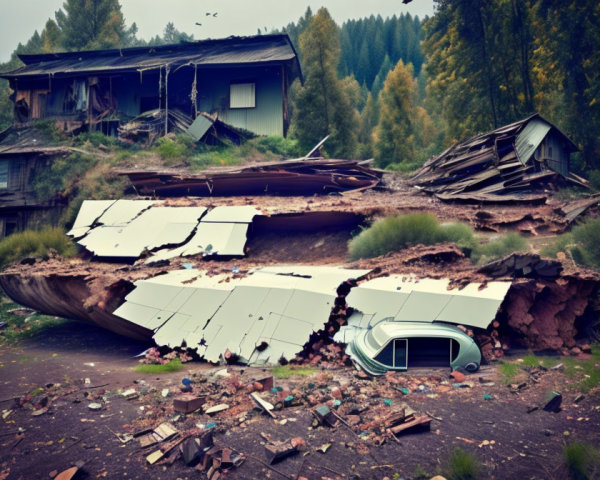 House and Car Consumed by Large Sinkhole in Forest Area
