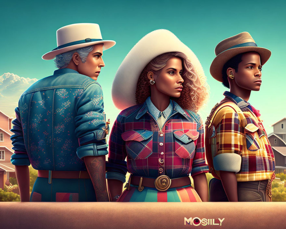 Stylish individuals in cowboy hats showcase modern western fashion