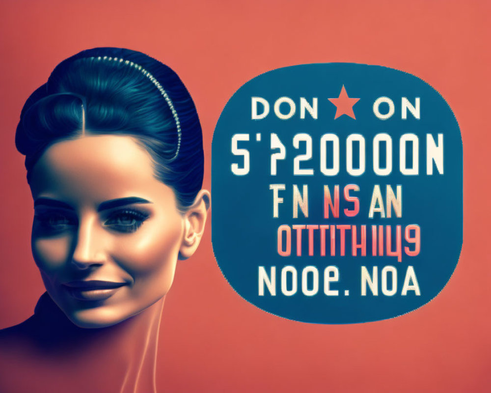 Stylized woman's side profile with retro text and star in digital illustration