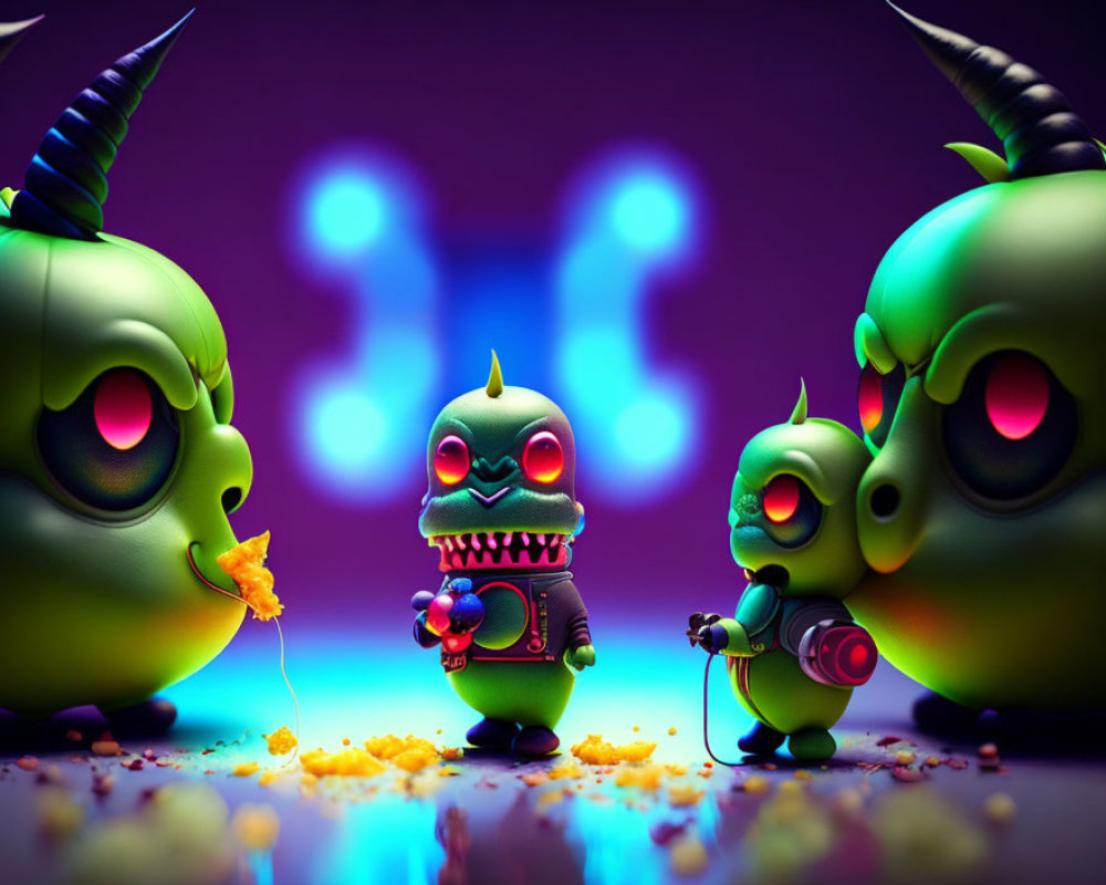 Colorful Stylized Monster Figures in Playful Setting