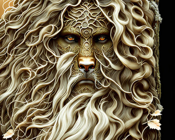 Detailed Lion Artwork with Ornate Patterns and Mane