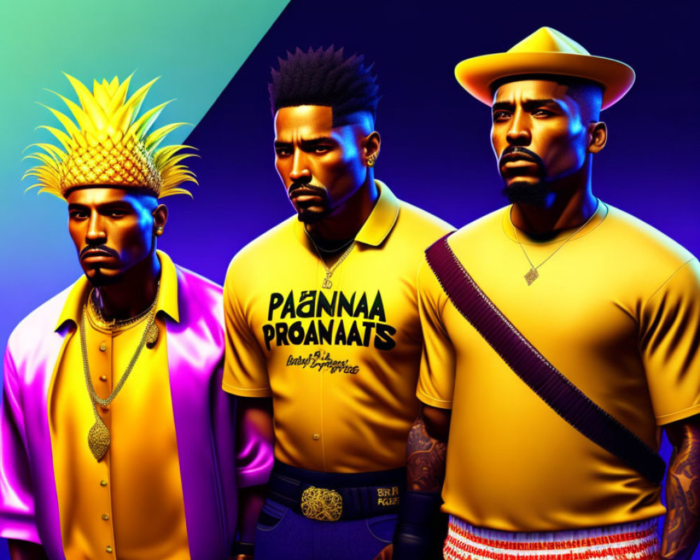 Stylish animated male figures in vibrant attire on gradient background