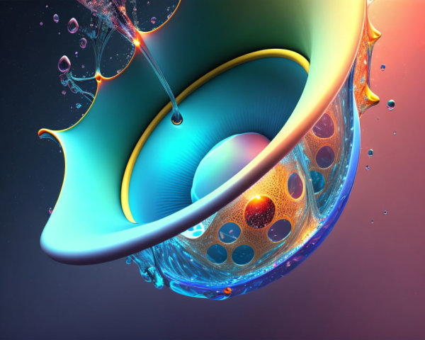 Colorful Abstract Spiral Image with Liquid and Bubbles