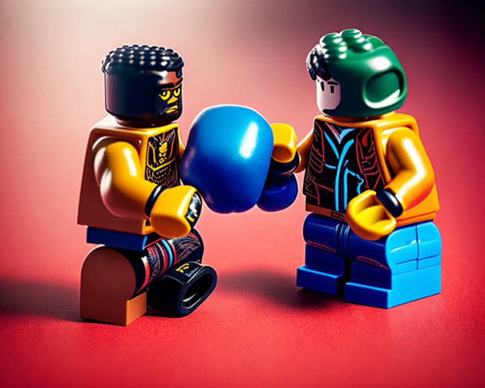 LEGO mini-figures boxing in red background