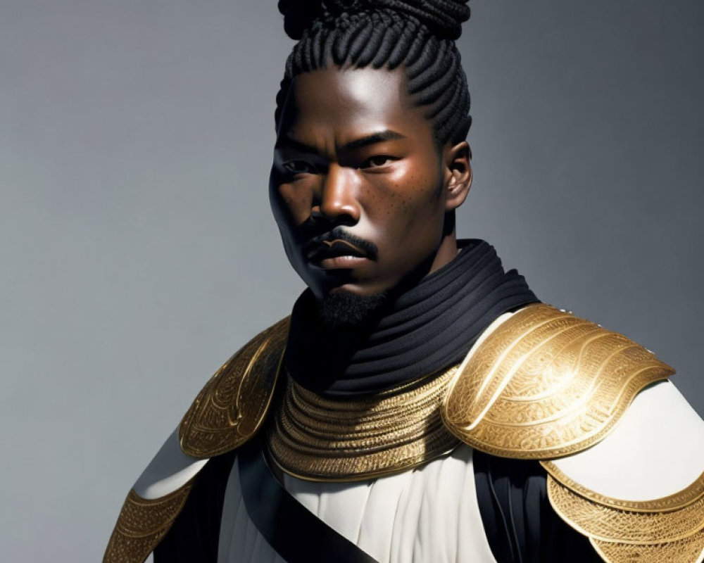 Elaborate Braided Hair and Golden-Trimmed Armor Portrait