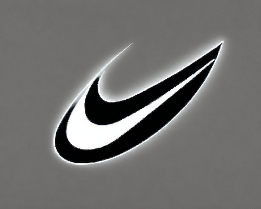 Monochrome stylized swoosh logo on gray background