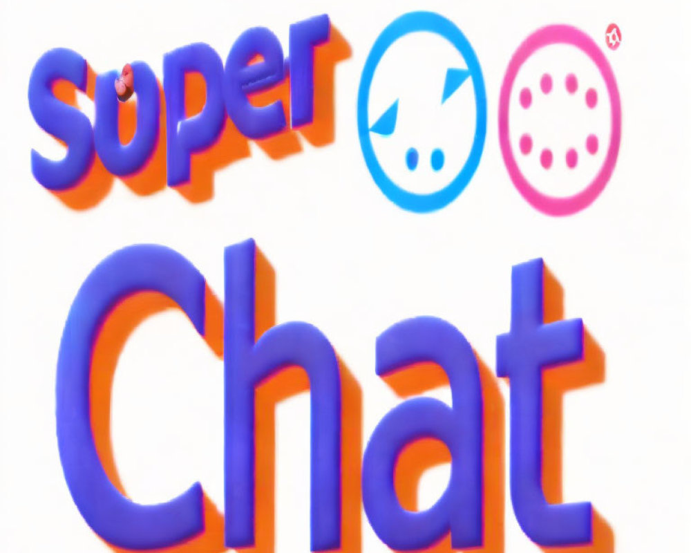Vibrant "Super Chat" text with star and speech bubble icons on white background