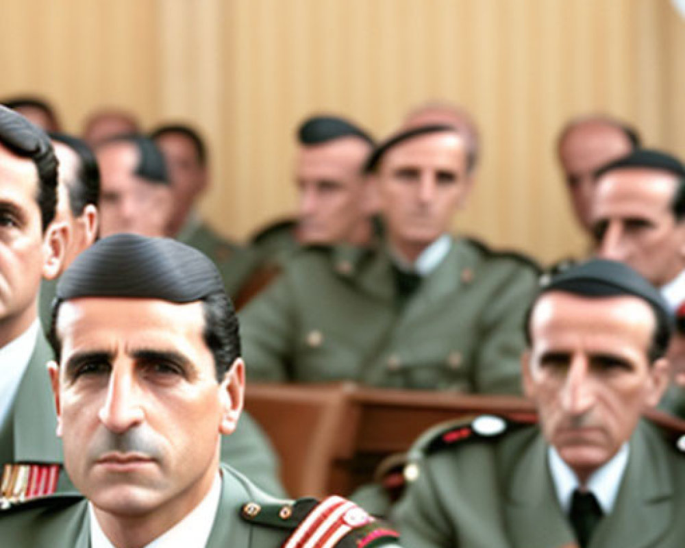 Military Officers in Uniform Seated at Assembly with Visible Medals