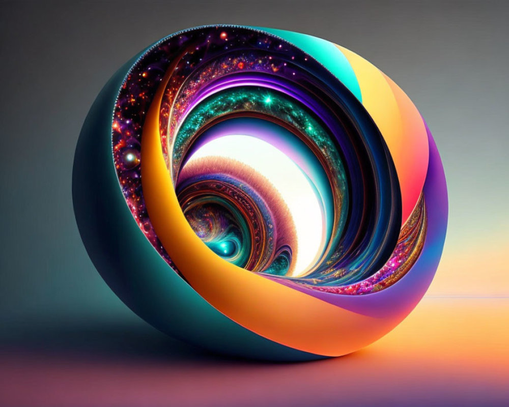 Colorful fractal swirls with stars on two-tone backdrop