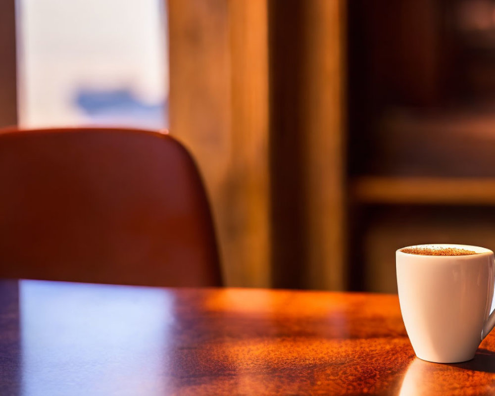 Cozy Coffee Scene on Glossy Wooden Table