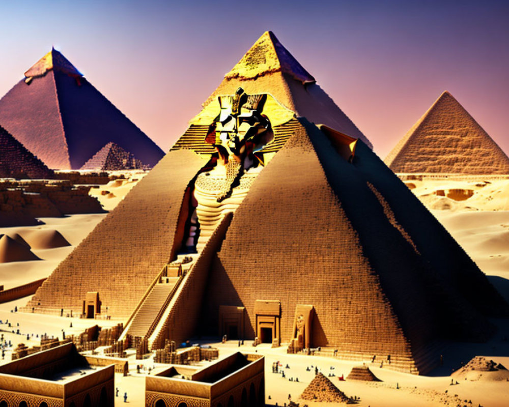 Futuristic Great Pyramids Artwork with Giant Robot