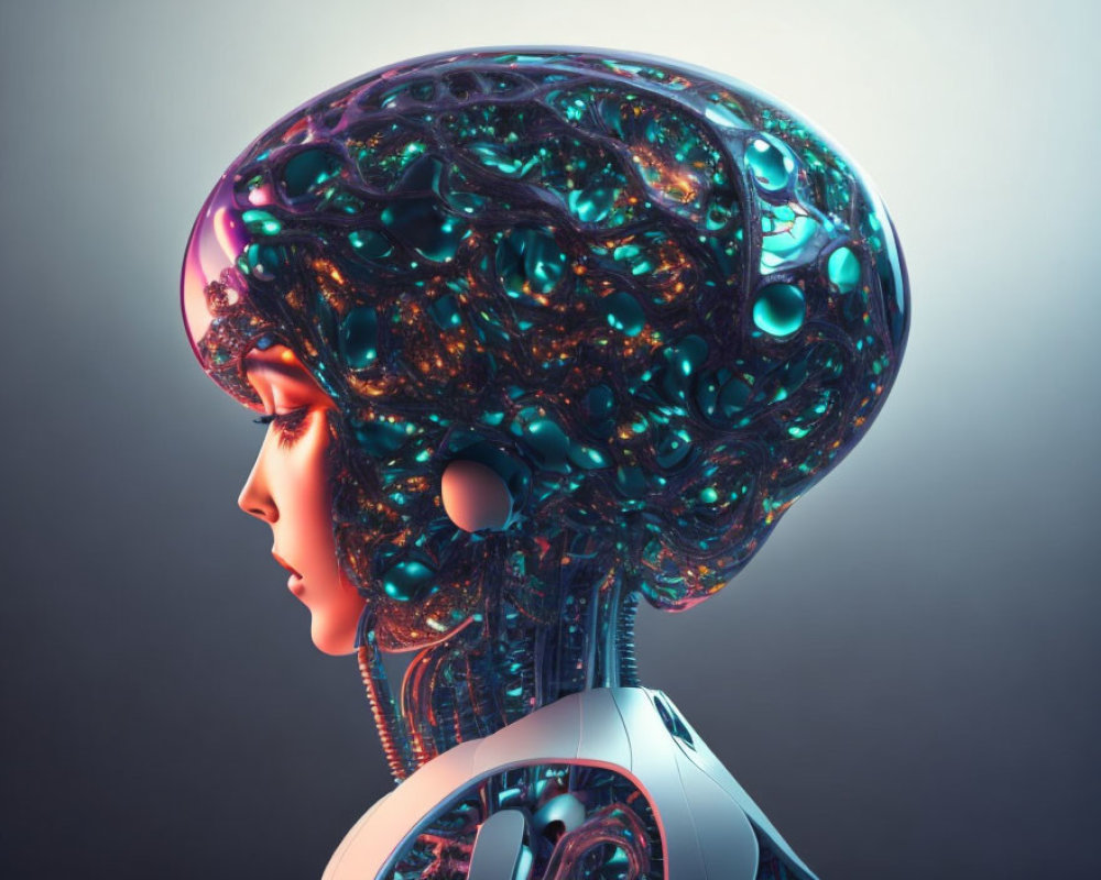 Colorful Circuitry Brain Design of Female Android