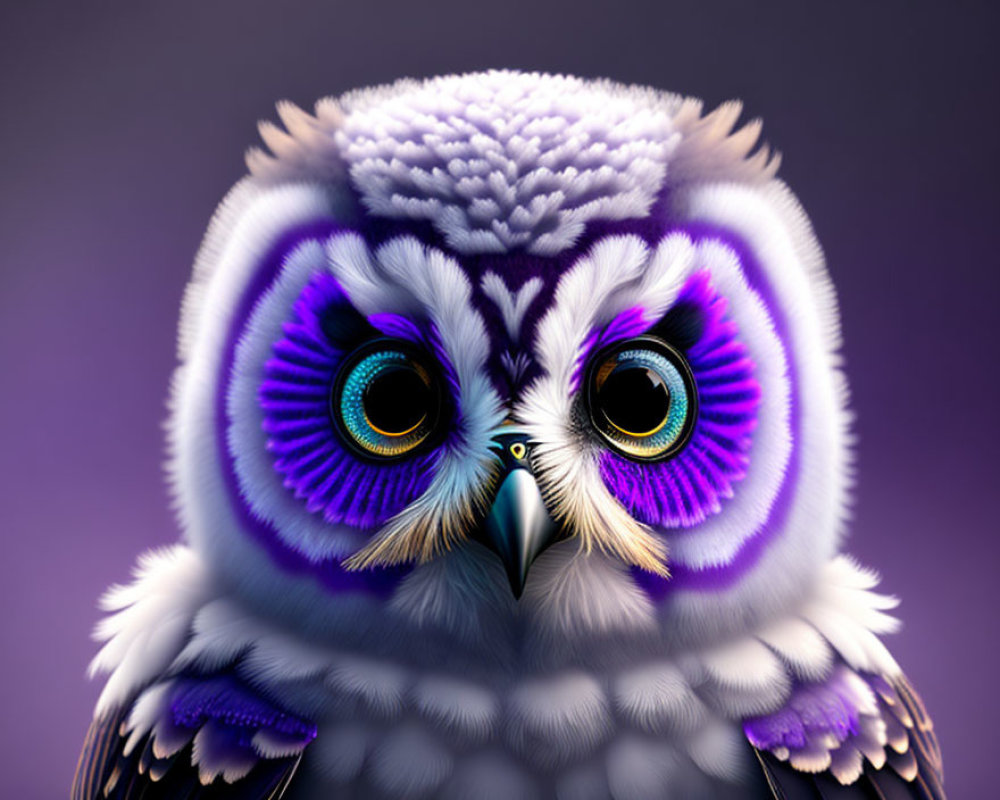 Colorful Stylized Owl Illustration with Purple and White Plumage