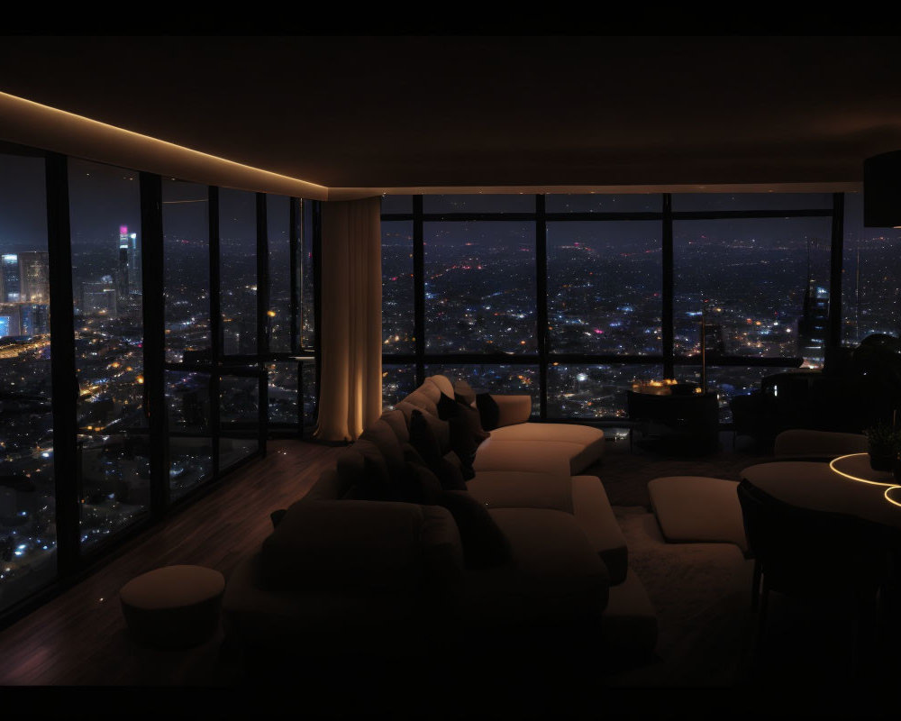 Modern Luxury Room with City Night Skyline View