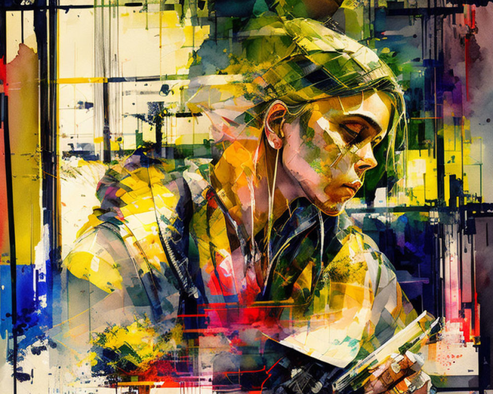 Watercolor Illustration of Introspective Young Woman