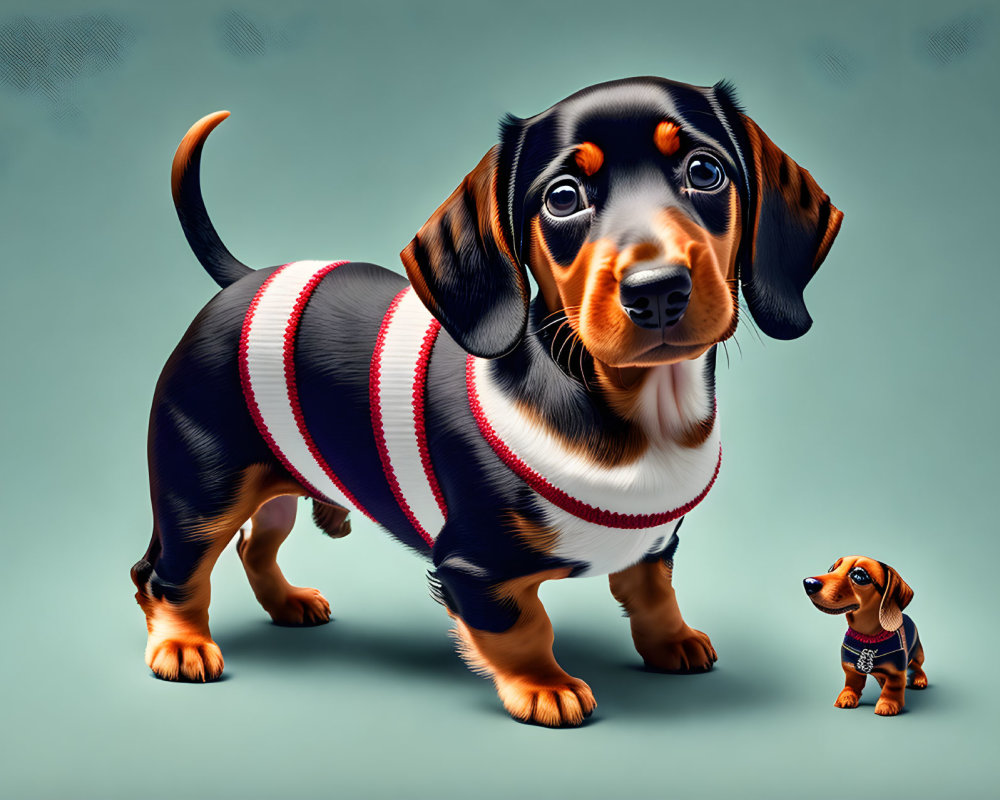 Illustration of two dachshund dogs with cartoon-like features