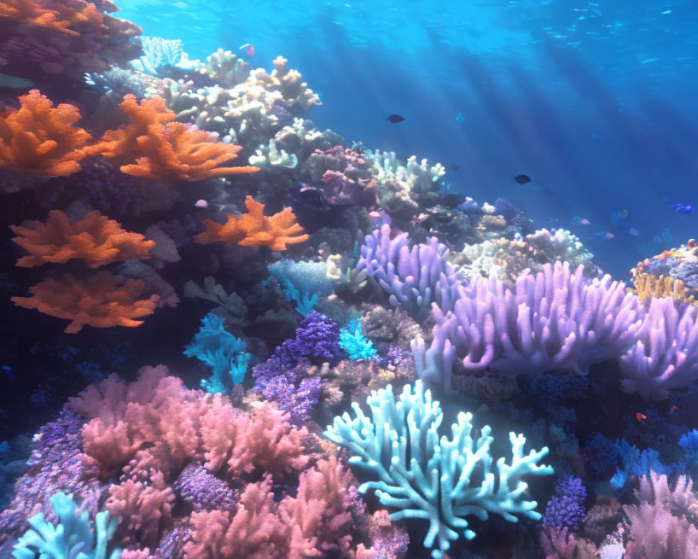 Vibrant Coral Reef Teeming with Marine Life in Clear Blue Ocean