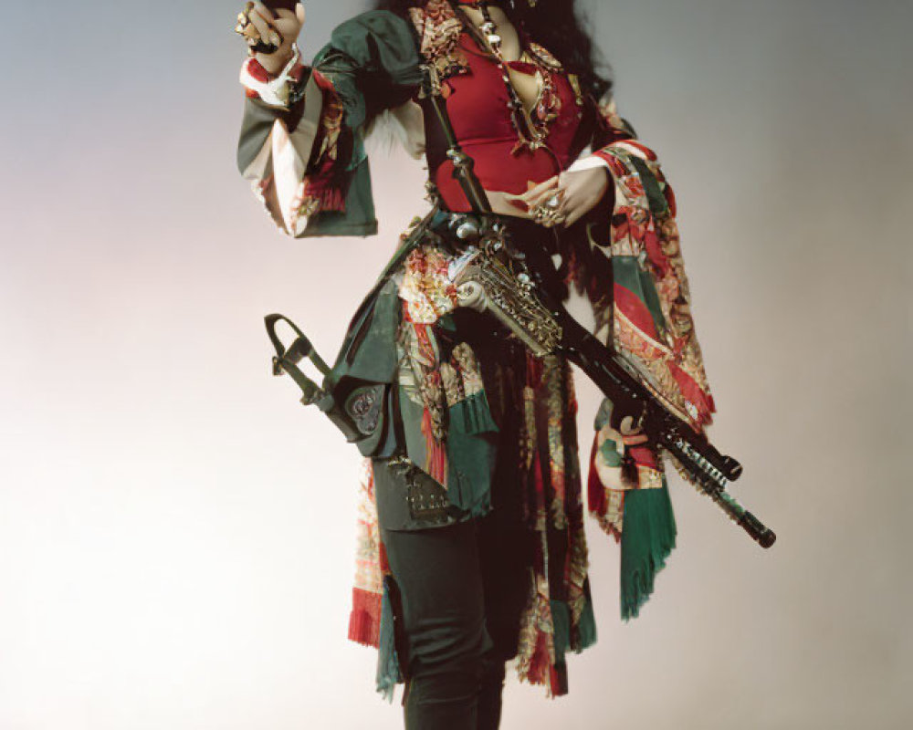 Elaborate Steampunk Costume with Musket and Corset