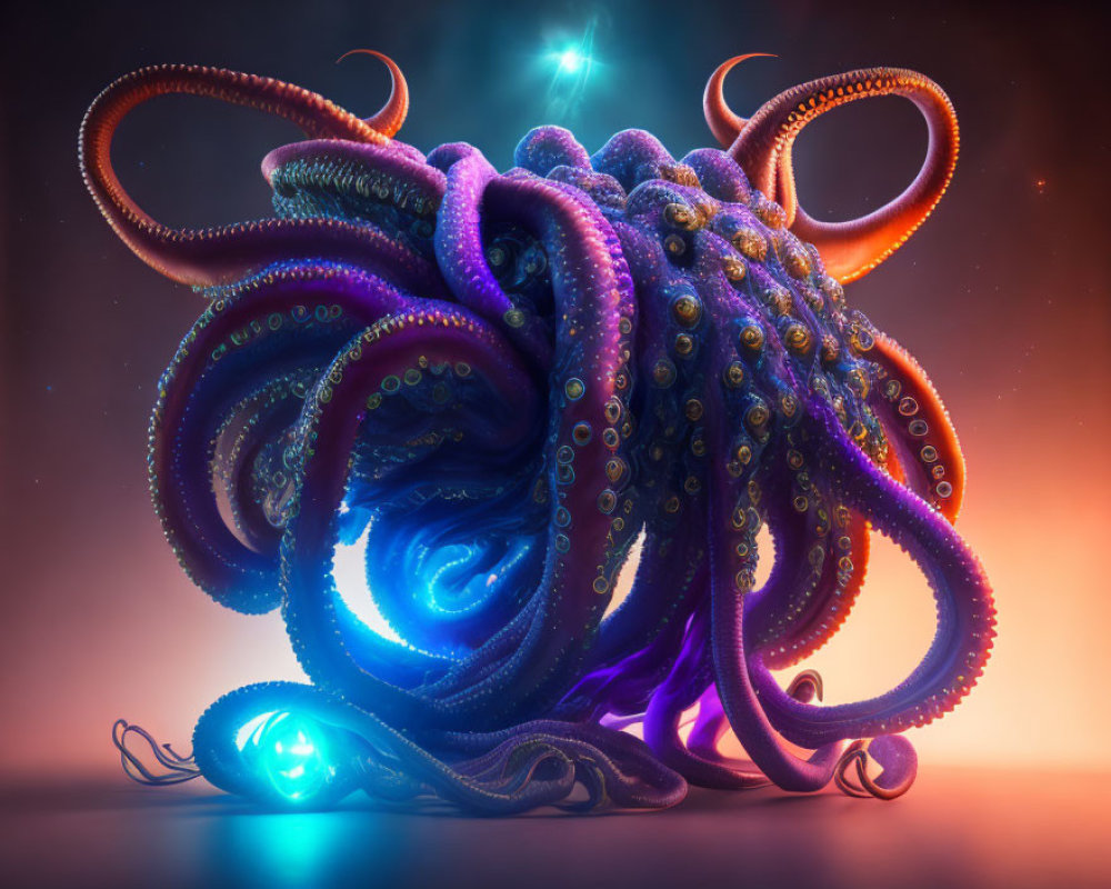 Colorful Octopus Artwork with Glowing Tentacles and Eyes