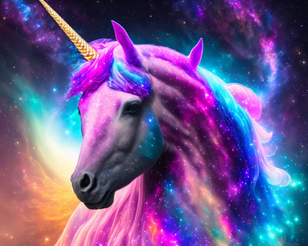 Colorful Unicorn Illustration with Cosmic Background