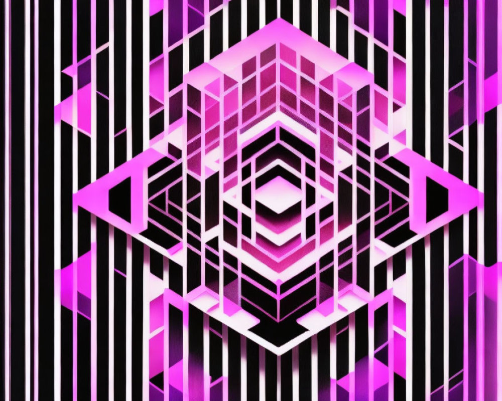 Colorful hexagonal pattern surrounded by black and white stripes