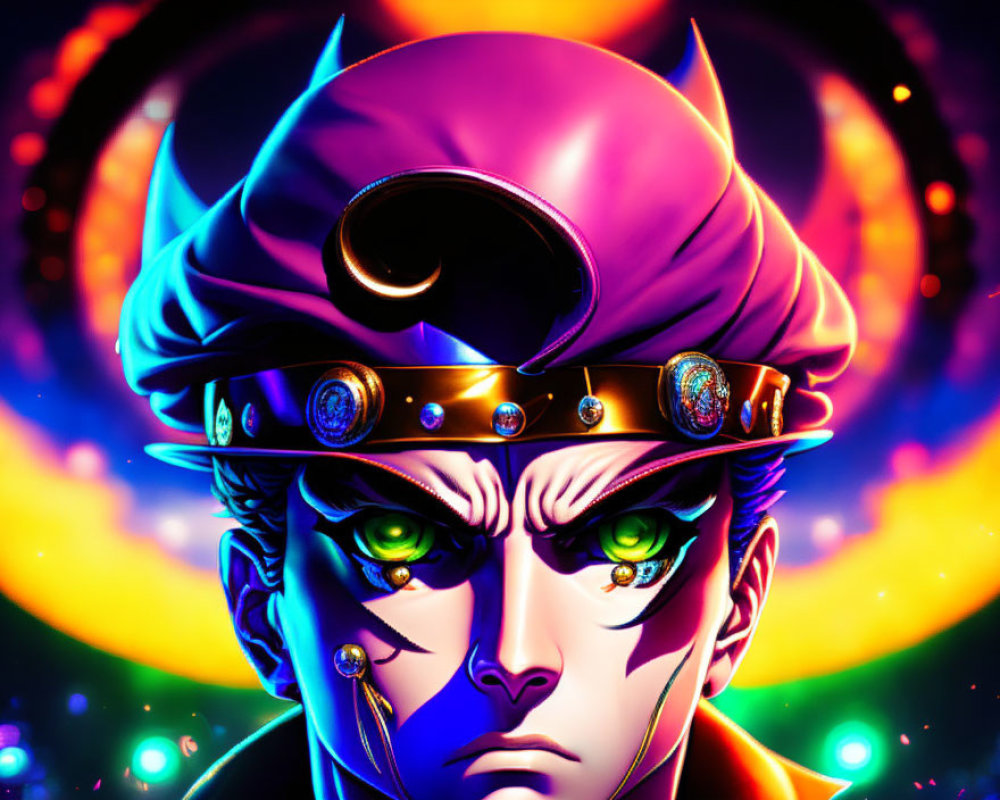Anime character with purple headband and cosmic background