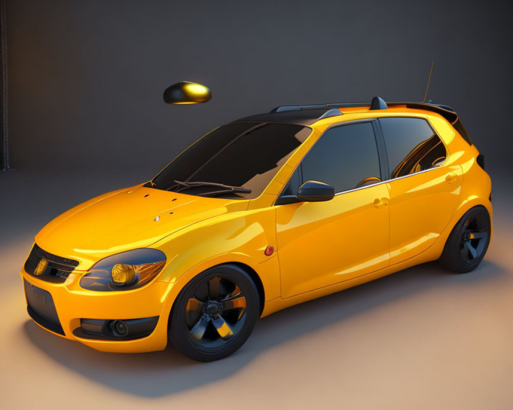 Modern Bright Yellow Compact Car with Black Accents and Alloy Wheels
