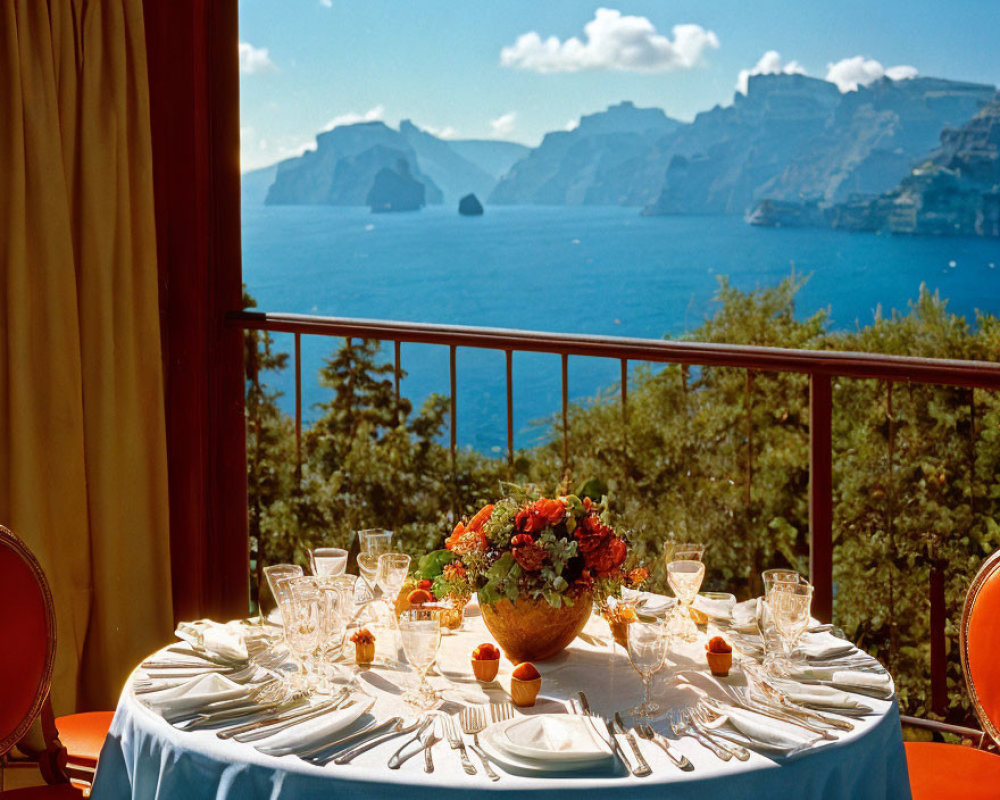 Scenic coastal landscape view from dining table