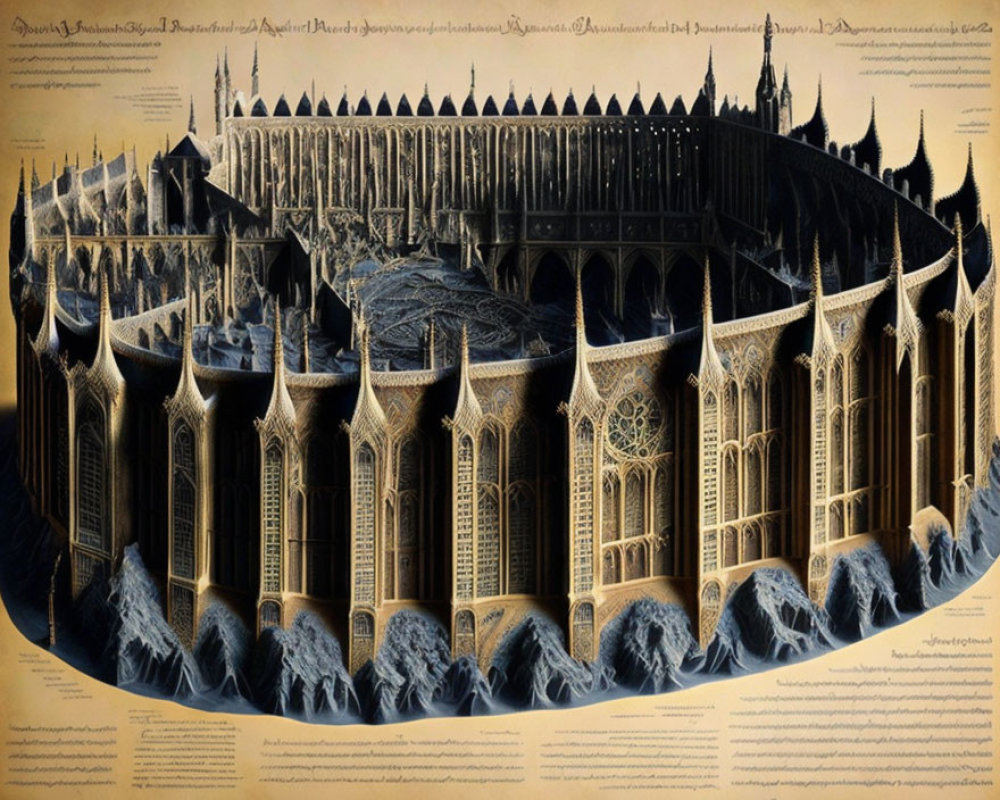 Gothic Cathedral Illustration Blending Architecture and Literature