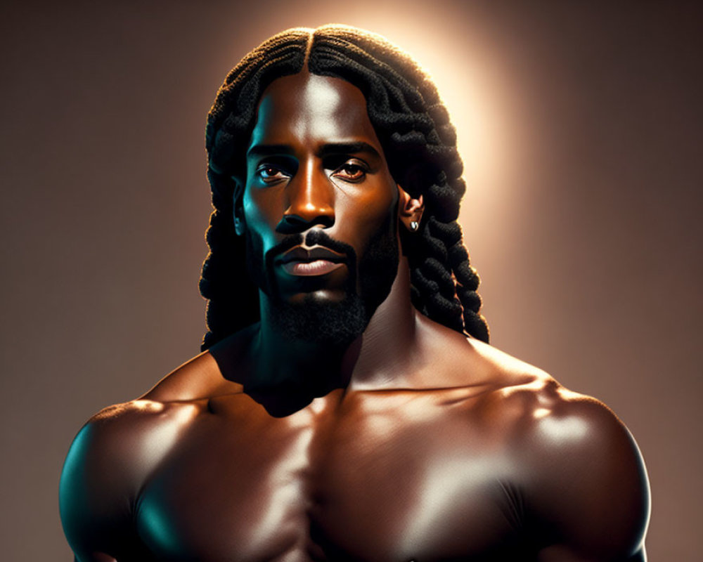 Muscular Man with Dreadlocks in Dramatic Lighting