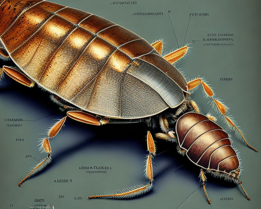 Detailed Cockroach Anatomy Poster with Blueprints: Scientific Illustration