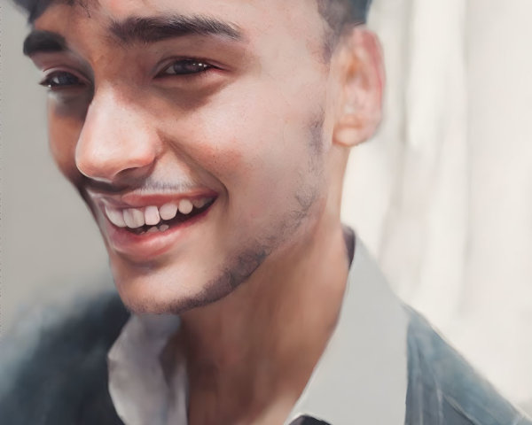 Young man with stubble and dark hair in painterly style portrait