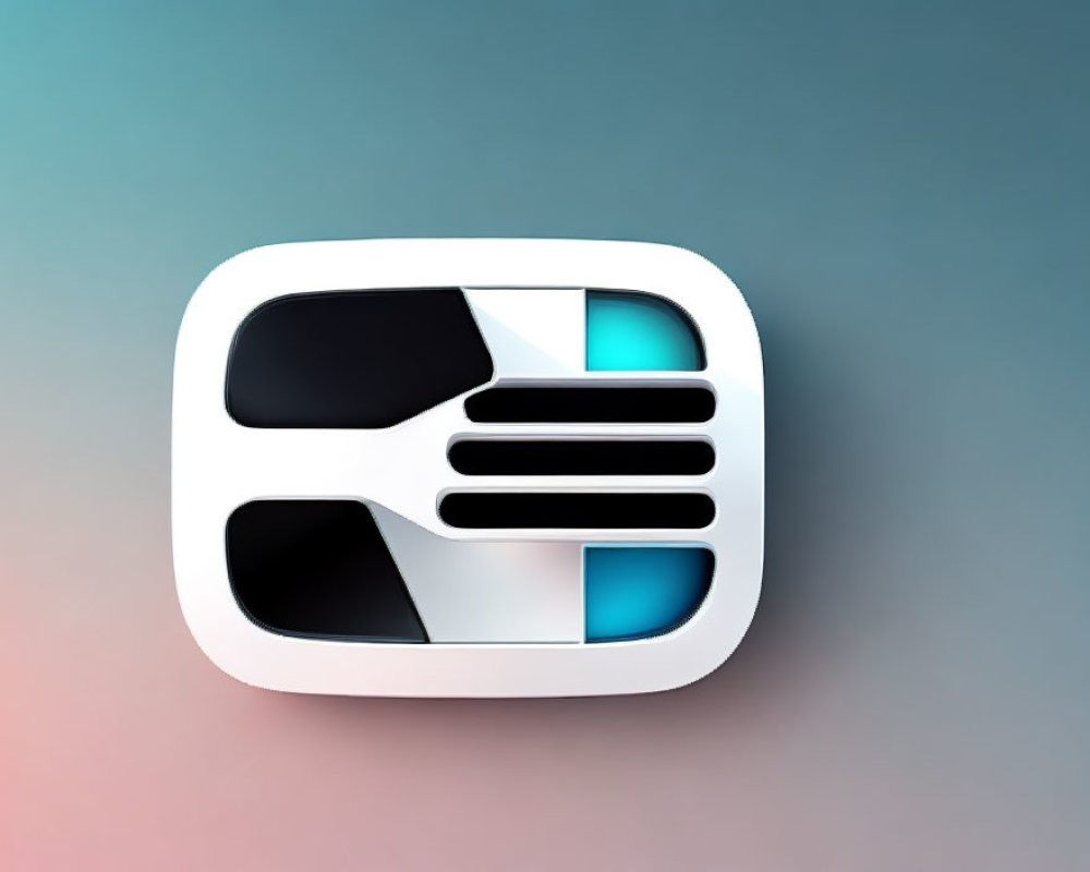 Modern icon: White rounded rectangle, black and blue abstract design on gradient teal and pink.