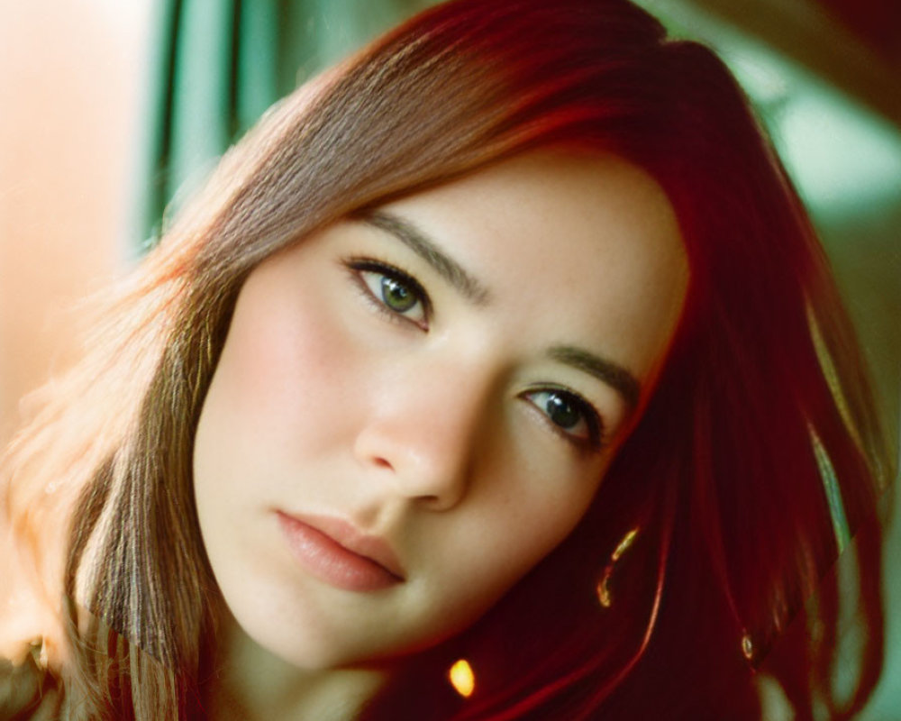Close-Up Portrait of Woman with Long Red Hair and Green Eyes