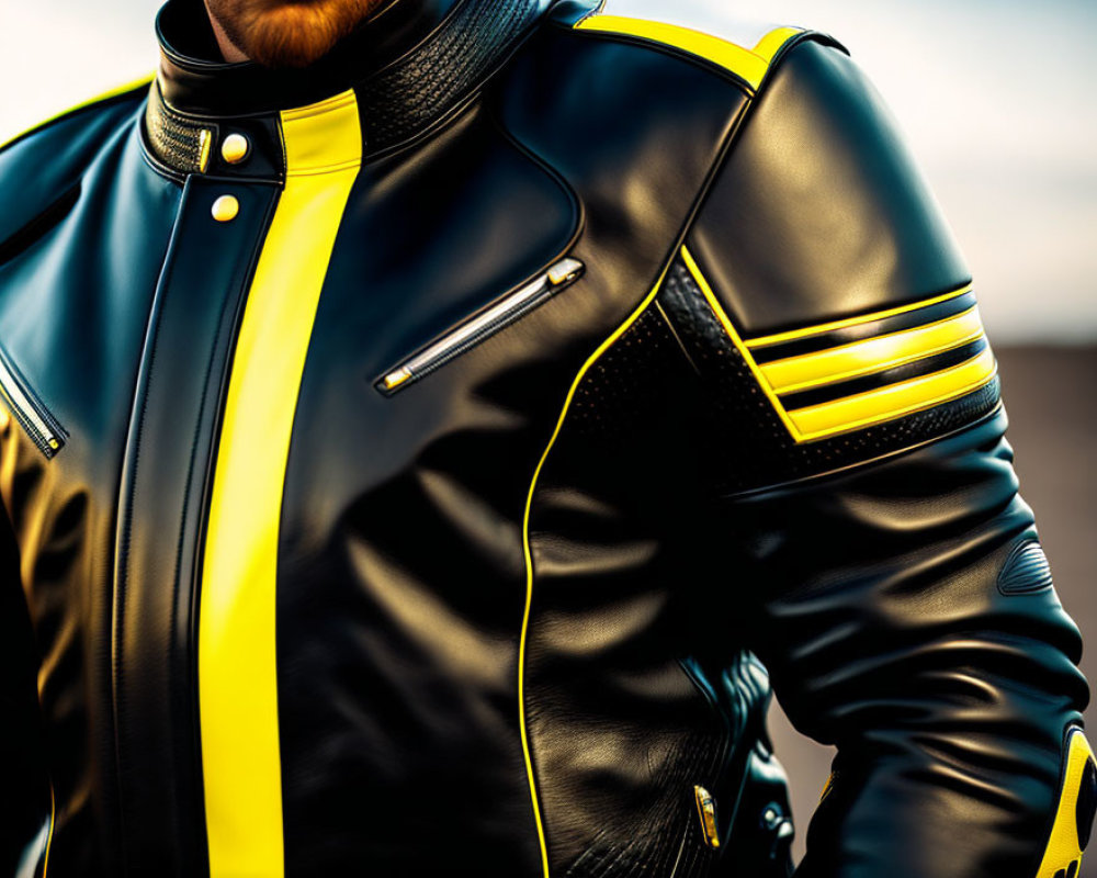 Detailed Close-Up of Person in Black and Yellow Motorcycle Jacket