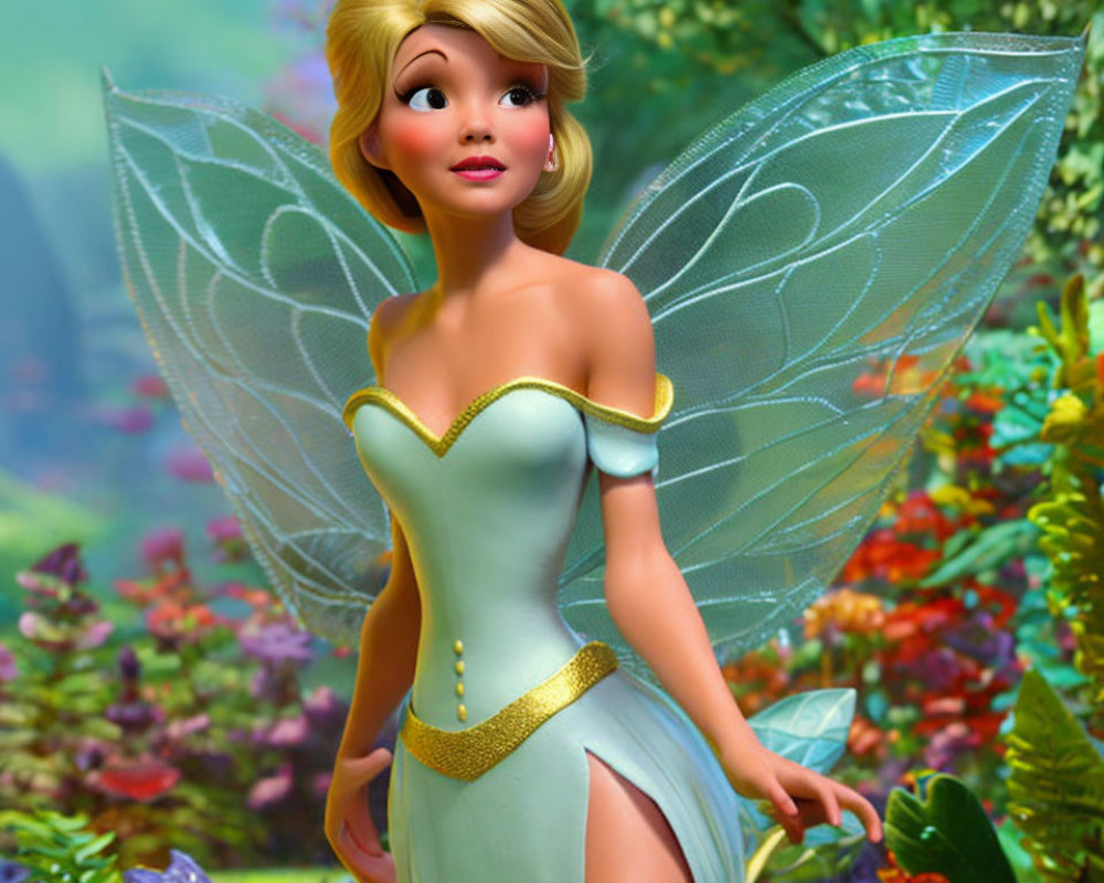 Whimsical Fairy in a Vibrant Enchanted Garden
