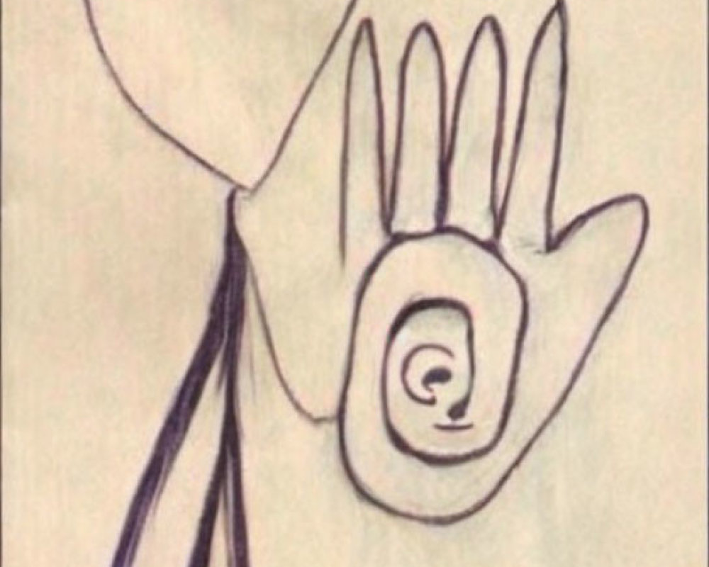 Stick figure drawing with oversized hand displaying "at" symbol