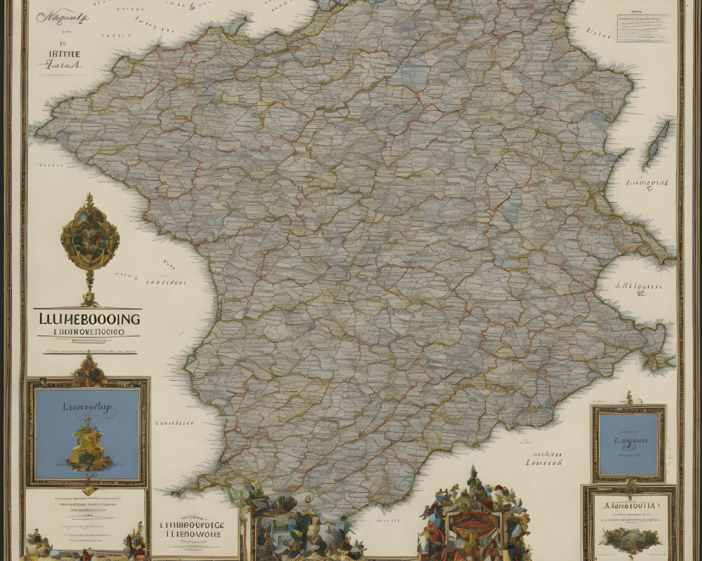 Detailed Vintage Map of France with Regions, Borders, and Decorative Elements