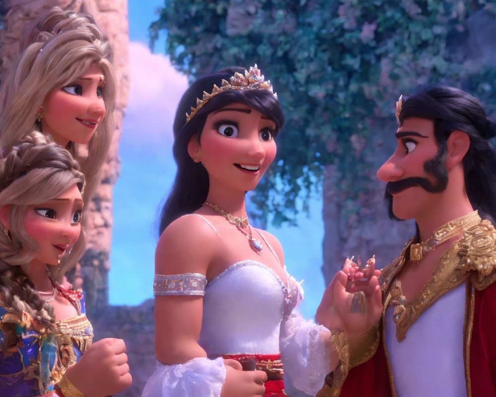 Royal-themed animated characters featuring princess, queen, and king.