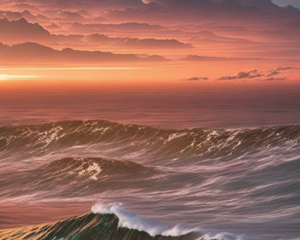 Tranquil sunset seascape with golden clouds and pink sky