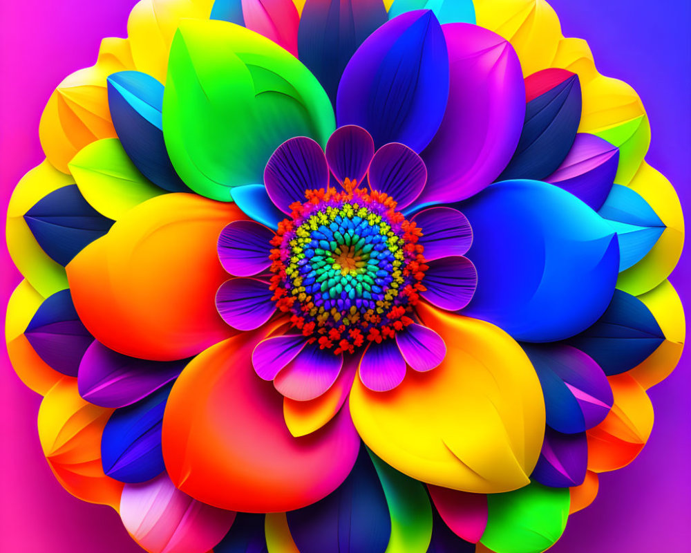 Colorful digital artwork: Multi-layered flower in blue, green, yellow, orange, red,