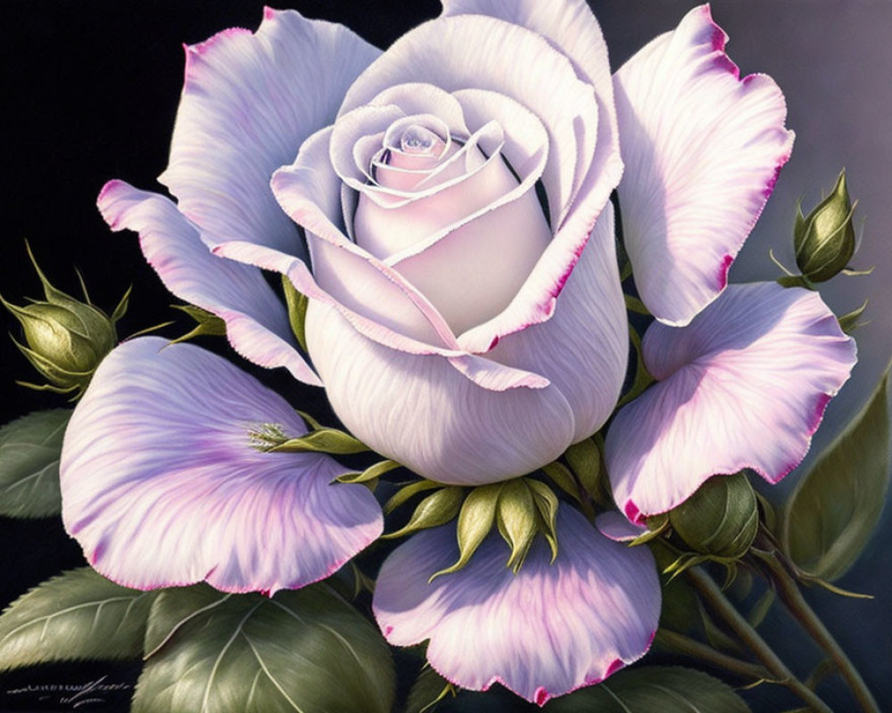 Pale Pink Rose with Deep Pink Edges on Dark Background