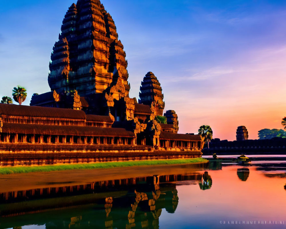 Majestic Angkor Wat at Sunset with Tower Silhouette