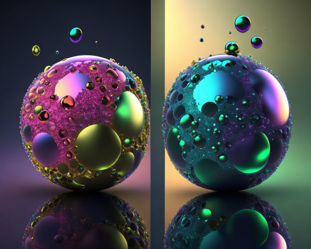 Colorful Bubble Adorned Spherical Shapes on Gradient Background