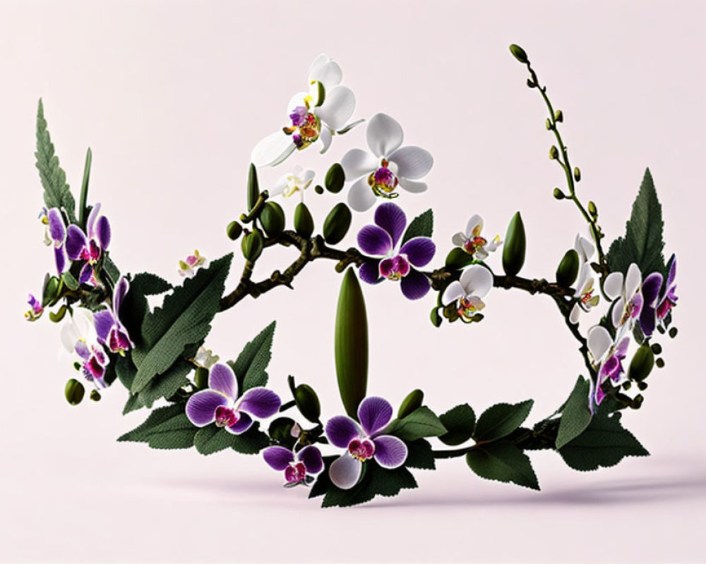 White and Purple Orchids in Infinite Loop on Soft Pink Background