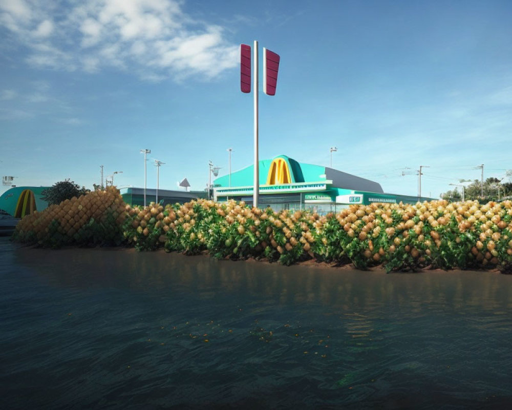 Unique McDonald's Restaurant with Pineapple Structures by Water