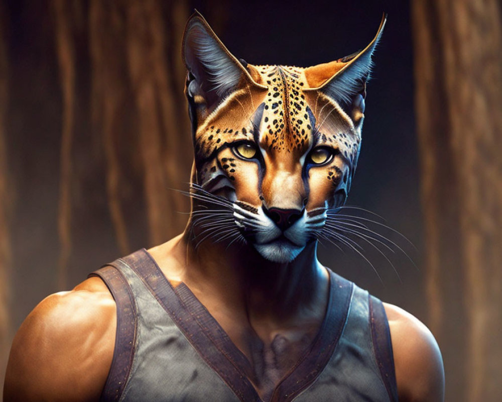 Face paint resembling cheetah features on person wearing vest