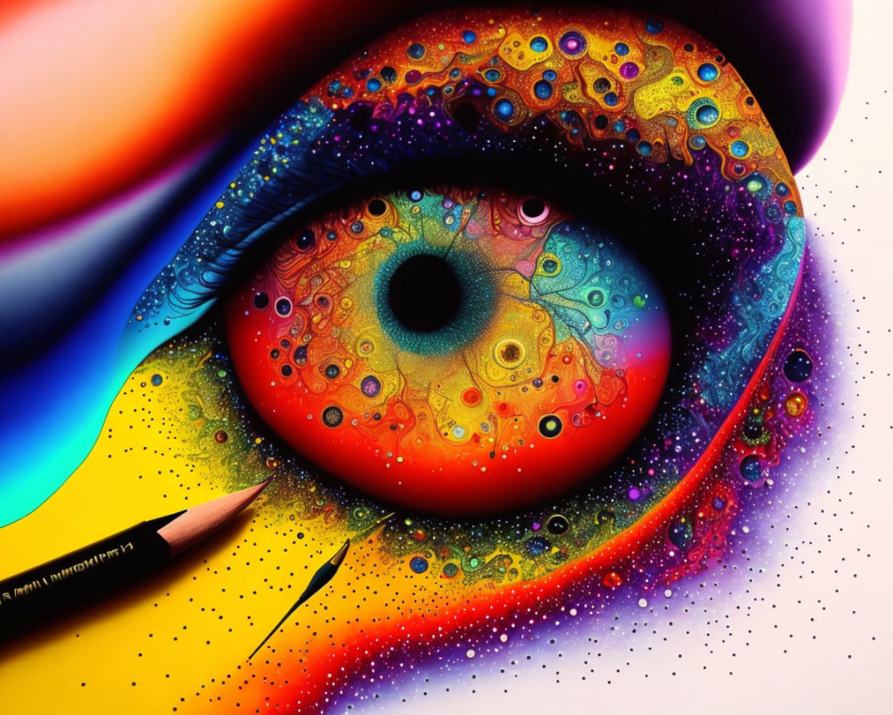 Colorful Eye Illustration with Spectrum of Hues and Patterns