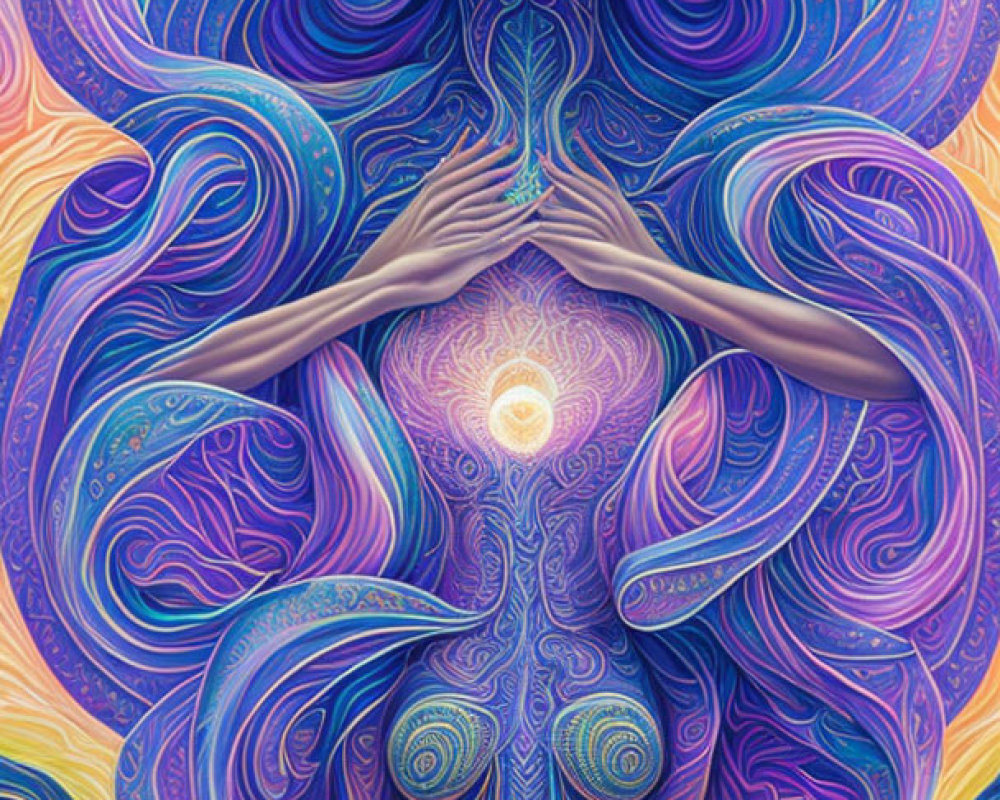Vibrant humanoid figure in colorful psychedelic illustration