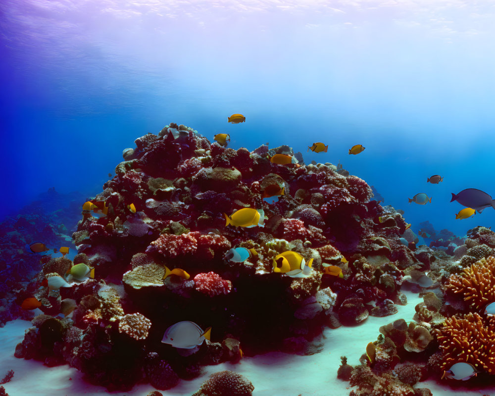 Colorful Tropical Fish in Sunlit Coral Reef